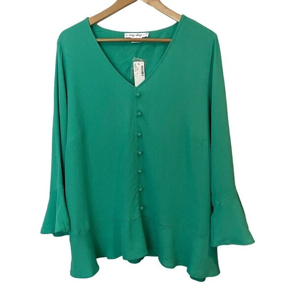 Flutter Sleeve Top Sz X Kelly Green Blouse Shirt Lightweight NWT In Every Story - Picture 1 of 11